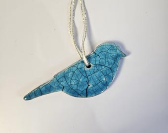 Little Turquoise Crackle Ceramic Bird | Handmade Ceramic Raku Ornament | Missouri Made | Handmade Christmas Gift