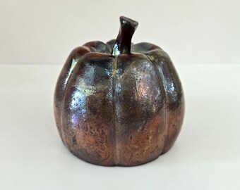 Metallic Raku Ceramic Pumpkin - Large - Handmade Pottery - Metallic Finish – Unique, Handmade Fall Décor - FREE SHIPPING