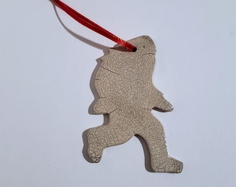 White Ceramic Abominable Snowman Ornament | Handmade Ceramic Raku Ornament | Missouri Made | Handmade Christmas Gift