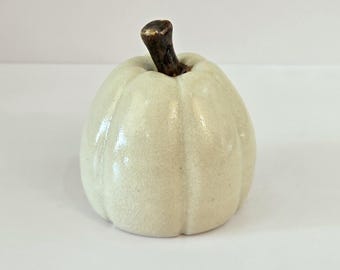 White Crackle Ceramic Pumpkin - Medium - Handmade Pottery - Rustic Fall Decor - Farmhouse Autumn Accent - FREE SHIPPING
