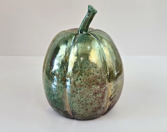 Turquoise Raku Ceramic Pumpkin - Large Handmade Pottery - Metallic Finish - Unique, Handmade Fall Décor - FREE SHIPPING