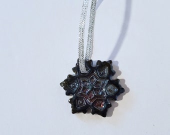 Little Black Metallic Ceramic Snowflake | Handmade Ceramic Raku Ornament | Beautifully Embossed | Missouri Made | Handmade Christmas Gift