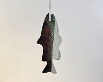 Black Metallic and White Ceramic Trout Fish | Handmade Ceramic Raku Ornament | Missouri Made | Handmade Christmas Gift