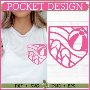 Peut inclure: Conception de poche rose avec un ballon de plage et des vagues. Le motif est parfait pour un t-shirt ou d'autres vêtements.