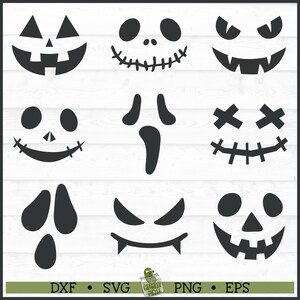 Paquete de archivos SVG de Halloween con caras de Jack, dxf, eps, png, Halloween SVG, Jack O'Lantern SVG, Cara de calabaza SVG, Cricut SVG, Archivo de corte, Descargar