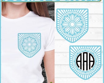 Mandala Monogram Pocket Design SVG Plik 3, dxf, eps, png, Koszula kieszeń svg, Sztuczna kieszeń svg, Cricut svg, Sylwetka svg, Plik do cięcia, Pobierz