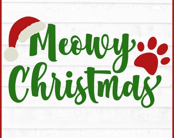 Archivo SVG de gato navideño maullando, eps, png, SVG de Navidad, SVG de pata navideña, SVG de gato navideño, SVG de silueta, SVG de Cricut, Archivo de corte, Descargar