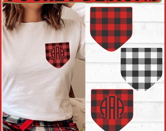 Plaid Monogram Pocket Design SVG File, dxf, eps, png, Shirt Pocket svg, Monogram svg, Plaid Pocket svg, Cricut svg, Cut File, Download