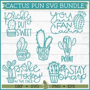 Paquete SVG de juegos de palabras con cactus, dxf, eps, png, suculentas, plantas, cactus, archivos de corte, Cricut, silueta, descargar