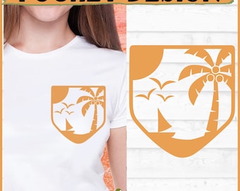 Palm Tree Beach Pocket Design SVG File, dxf, eps, png, Shirt Pocket svg, Faux Pocket svg, Beach svg, Cricut svg, Cut File, Digital Download