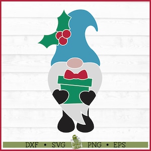 Christmas Gnome with Present SVG File, dxf, eps, png, Christmas Gnome svg, Gnome svg, Gnome Gift svg, Silhouette svg, Cricut svg, Cut File