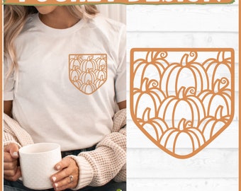 Diseño de bolsillo de calabazas SVG, bolsillo de camisa SVG, bolsillo de camiseta SVG, otoño SVG, bolsillo falso SVG, bolsillo simulado SVG, Cricut SVG, archivo de corte, descarga