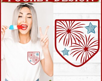 Fireworks Pocket Design SVG, Shirt Pocket Design, Faux Pocket svg, Mock Pocket svg, Patriotic svg, July 4th svg, Cricut svg, Cut File