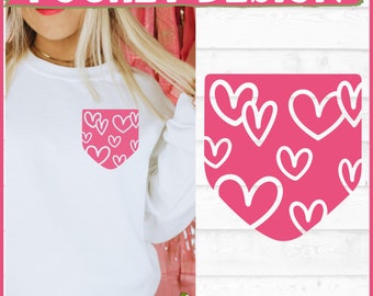 Diseño de bolsillo con corazones, archivo SVG para bolsillo de camisa, bolsillo de camiseta, bolsillo falso, bolsillo simulado, archivo SVG para Cricut, archivo de corte, descarga