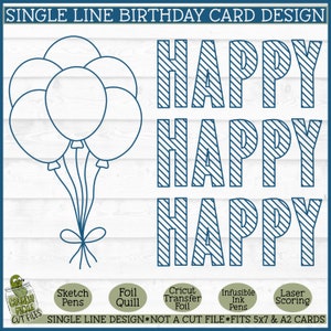 Cartão de aniversário de pena de alumínio SVG, SVG de linha única, SVG de esboço, Design de pena de alumínio, SVG de pontuação a laser, SVG de pena de alumínio, SVG de desenho de Cricut, Baixar