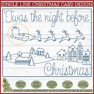 Tarjeta navideña con pluma de aluminio "Twas the Night" SVG, línea única SVG, puntuación láser SVG, diseño de pluma de aluminio, pluma de aluminio SVG, Cricut Draw SVG