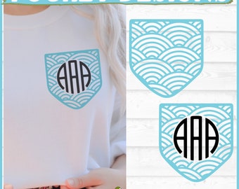 Fale Monogram Pocket Design SVG Plik, dxf, eps, png, Koszula kieszeń svg, Sztuczna kieszeń svg, Monogram svg, Cricut svg, Plik do cięcia, Pobierz