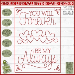 Foil Quill Valentine Card SVG File, Single Line svg, Foil Quill svg, Foil Quill Design, Laser Engraving svg, Cricut Draw svg, Download