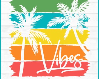 Palm Tree Vibes Distressed Strips SVG File, dxf, eps, png, Beach svg, Beach Vibes svg, Vacation svg, Palm Tree svg, Cricut svg, Cut File