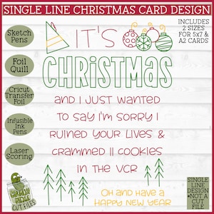 Foil Quill Christmas Card SVG I&#39;m Sorry, Single Line svg, Foil Quill svg, Foil Quill Design, Laser Engraving svg, Cricut Draw svg, Digital