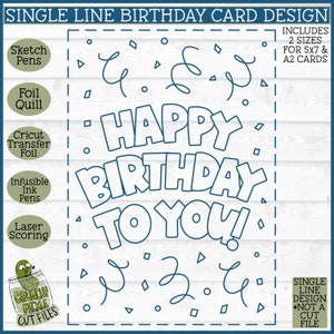 Foil Quill Geburtstagskarte Konfetti SVG-Datei, Single Line svg, Skizze svg, Foil Quill Design, Laser Gravur svg, Cricut Draw svg, Download