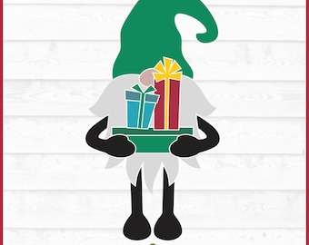 Christmas Gnome with Gifts SVG File, dxf, eps, png, Christmas Gnome svg, Gnome svg, Christmas svg, Silhouette svg, Cricut svg, Cut File