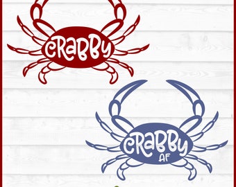 Archivo SVG Crabby AF, dxf, eps, png, SVG de verano, SVG de cangrejo, SVG de playa, SVG gruñón, SVG divertido, SVG gruñón, SVG para Cricut, archivo de corte, descarga