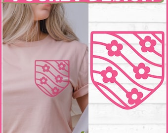 花柄ポケットデザインSVGファイル、dxf、eps、png、シャツポケットsvg、フェイクポケットsvg、花柄ポケットsvg、Cricut svg、Silhouette svg、カットファイル