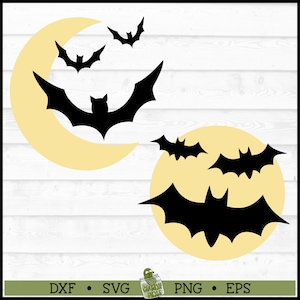 Bats and Moons SVG Files, dxf, eps, png, Halloween Moon svg, Bats svg, Halloween Night svg, Silhouette svg, Cricut svg, Cut File, Download
