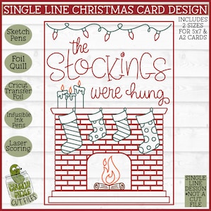 Stockings Were Hung Foil Quill Weihnachtskarte SVG-Datei, Single Line svg, Cricut Draw svg, Foil Quill Design, oil Quill svg, Laser Score svg