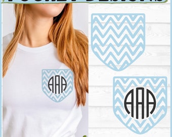 Chevron Monogram Pocket Design SVG File 2, dxf, eps, png, Shirt Pocket svg, Faux Pocket svg, Pocket svg, Cricut svg, Cut File, Download