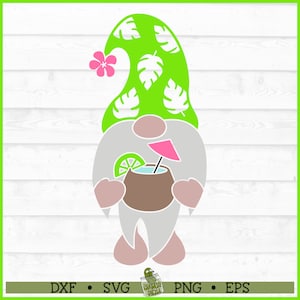 Strandkabouter met kokosdrank SVG-bestand, dxf, eps, png, strandkabouter svg, zomerkabouter svg, kabouter svg, Cricut svg, gesneden bestand, digitaal