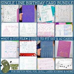 Bundle SVG carte d'anniversaire plume, une ligne anniversaire svg, svg Cricut Draw, conception de plume d'oie, plume plume svg, svg de notation laser