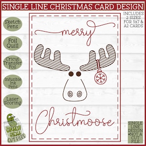 Merry Christmoose folie ganzenveer kerstkaart SVG-bestand, één regel svg, folie ganzenveer svg, folie ganzenveer ontwerp, Cricut Draw svg, laserscoren svg