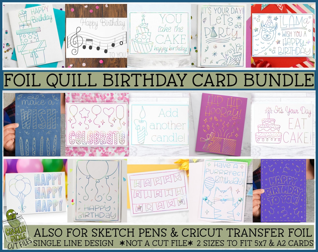 Foil Quill Birthday Card SVG Bundle, Single Line Svg, Sketch Svg, Foil