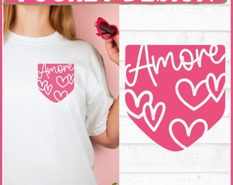 Amore Pocket Design SVG File, dxf, eps, png, Shirt Pocket svg, Heart Pocket svg, Valentine Pocket svg, Faux Pocket, Cut File, Download
