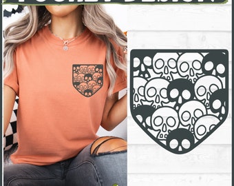 Skulls Pocket Design SVG, dxf, eps, png, Shirt Pocket svg, T-shirt pocket svg, Halloween Pocket svg, Faux Pocket svg, Cricut svg, Cut File