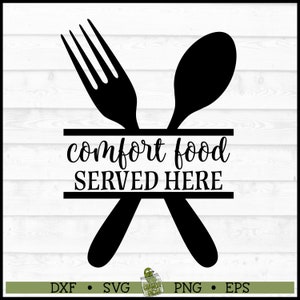 Komfort Essen serviert hier SVG-Datei, Dxf, Eps, PNG, Küche geschnitten Datei, Koch svg, Koch svg, Besteck svg, Cricut svg, Cut File, Download