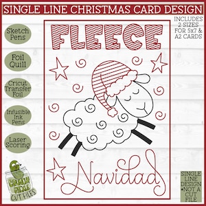 Fleece Navidad folie ganzenveer kerstkaart SVG-bestand, één regel svg, Cricut Draw svg, folie ganzenveer ontwerp, folie ganzenveer svg, Laser Score svg