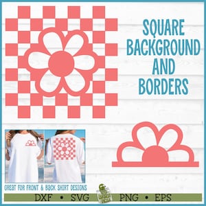Big Flower Dambord 2 SVG-bestanden, eps, png, retro svg, hippie svg, boho svg, Groovy svg, voor- en achterkant svg, Cricut svg, gesneden bestand, download