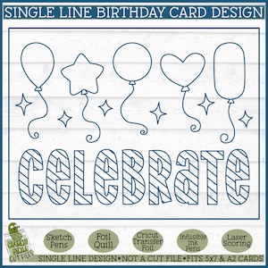 Foil Quill Birthday Balloons Card SVG, Single Line svg, Sketch svg, Foil Quill Design, Laser Engraving svg, Foil Quill svg, Cricut Draw svg