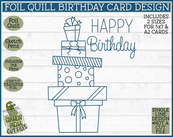 Foil Quill Birthday Card SVG File, Single Line svg, Sketch s