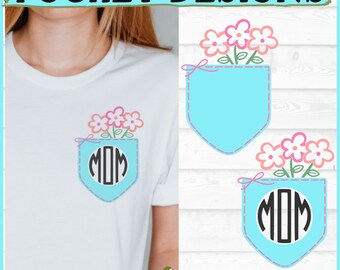 Projekt kieszeni z monogramem mamy SVG, dxf, eps, png, kieszeń koszuli SVG, imitacja kieszeni SVG, monogram SVG, Cricut SVG, sylwetka SVG, plik do cięcia