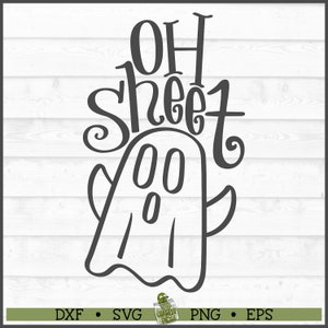 May include: Black and white illustration of a ghost with the text "Oh sheet" above it.