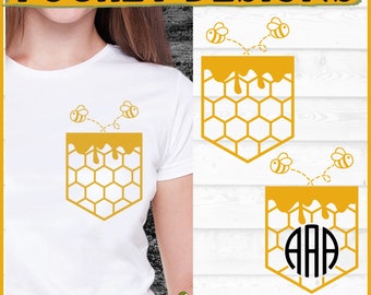 Plik SVG z projektem kieszeni z monogramem pszczół, dxf, eps, png, kieszeń koszuli svg, monogram svg, sztuczna kieszeń svg, Cricut svg, plik do cięcia, pobieranie cyfrowe