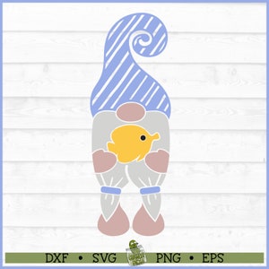 Strandkabouter met vis SVG-bestand, dxf, eps, png, strandkabouter svg, zomerkabouter svg, kabouter svg, silhouet svg, Cricut svg, gesneden bestand, digitaal
