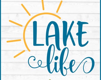 Archivo SVG de vida en el lago, dxf, eps, png, SVG de lago, SVG de verano, SVG de barco, SVG de silueta, SVG de Cricut, Archivo de corte, Descarga digital