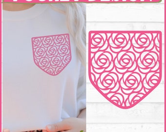 Roses Pocket Design SVG File, dxf, eps, png, Shirt Pocket svg, Flowers pocket svg, Faux Pocket svg, Cricut svg, Cut File, Digital Download