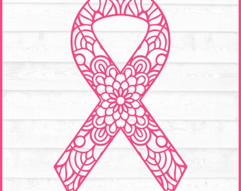 Mandala Breast Cancer Ribbon SVG File, png, Cancer Survivor svg, Mandala svg, Cancer svg, Cricut svg, Silhouette svg, Cut File, Download