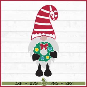 Christmas Gnome with Wreath SVG File, dxf, eps, png, Christmas Gnome svg, Gnome svg, Christmas svg, Silhouette svg, Cricut svg, Cut File